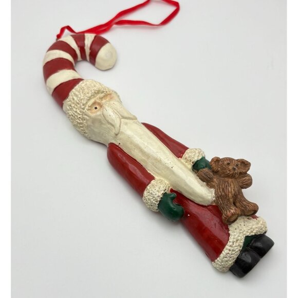 Vtg Kurt S Adler Santa Claus Candy Cane Christmas Ornament Holding Teddy Bear - Picture 5 of 7